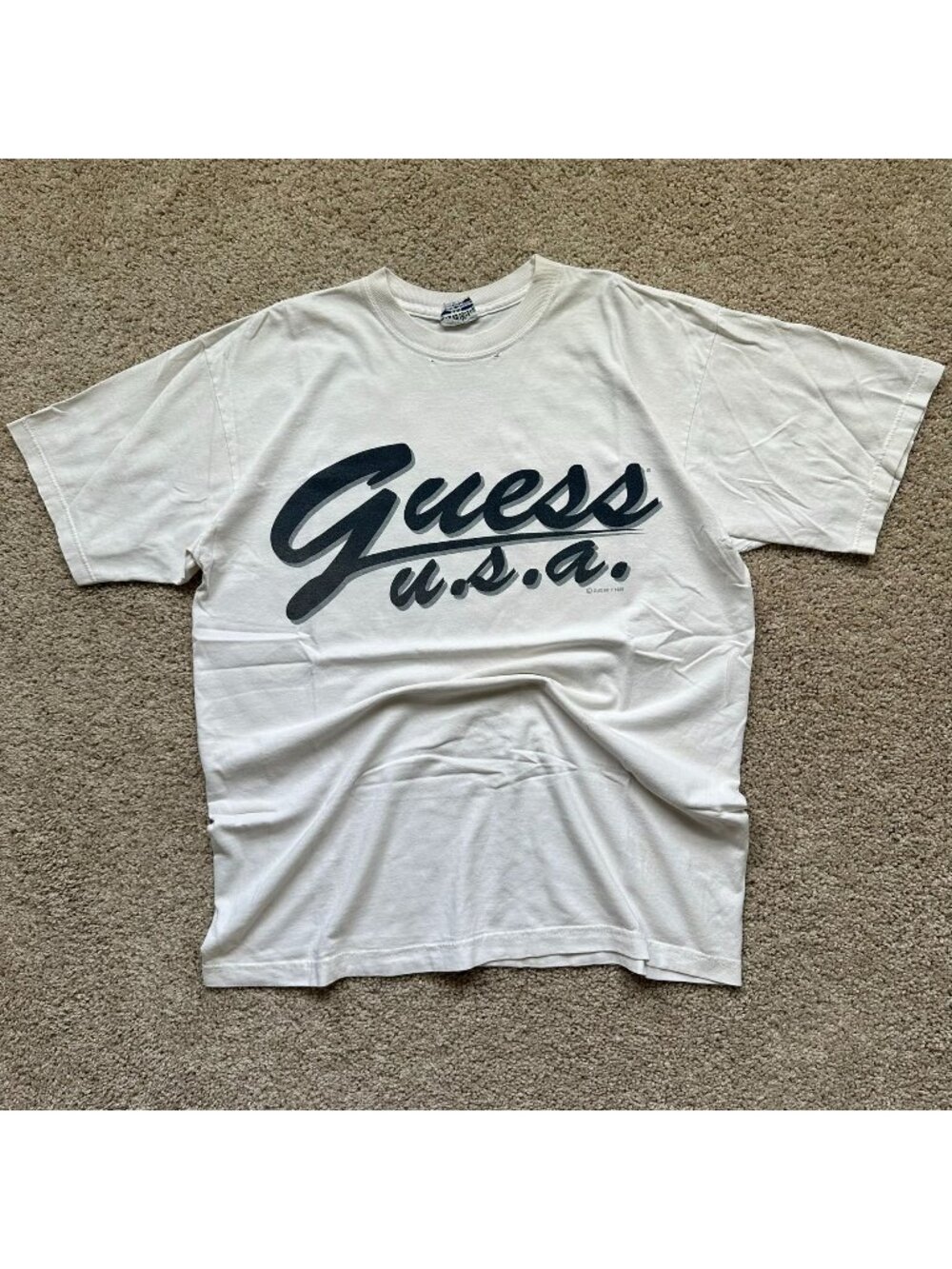 Vintage 90s Guess USA Script T-Shirt White M Spell Out Hip Hop Streetwear Skater
